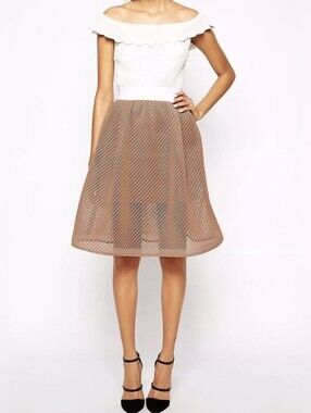 Self Portrait Off Shoulder Mesh Net Flare Dress